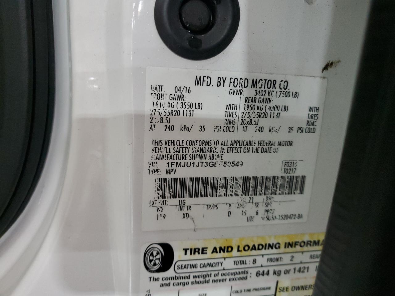 2016 Ford Expedition Xlt VIN: 1FMJU1JT3GEF50549 Lot: 83976305