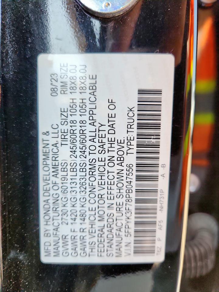 2023 Honda Ridgeline Rtl-E VIN: 5FPYK3F78PB047556 Lot: 72026845