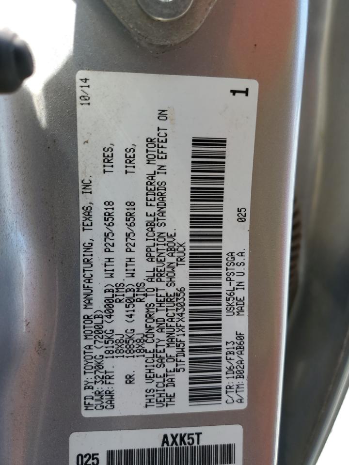 2015 Toyota Tundra Crewmax Sr5 VIN: 5TFDW5F1XFX430356 Lot: 71102345