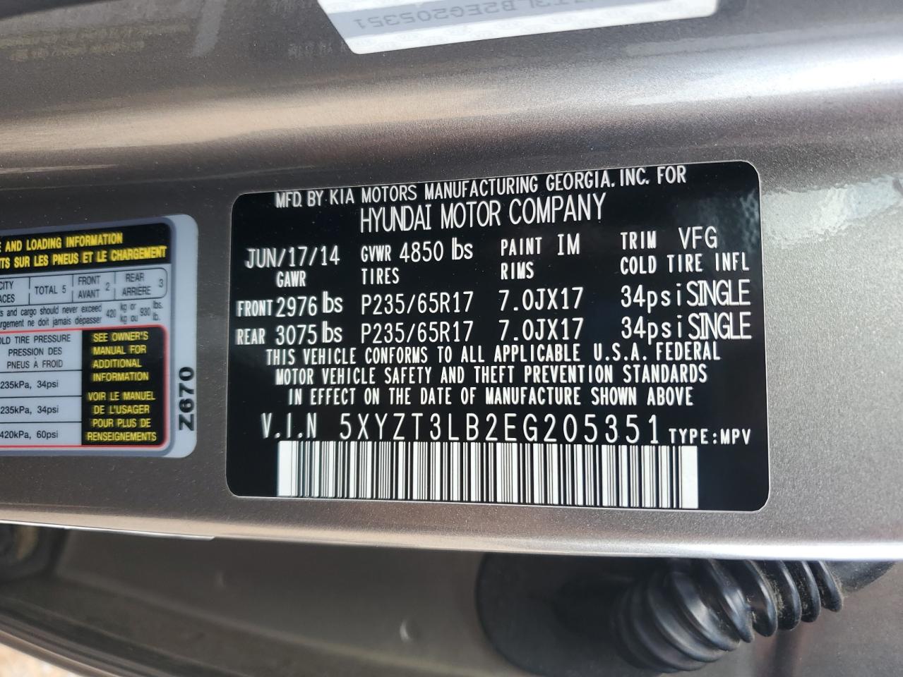 2014 Hyundai Santa Fe Sport VIN: 5XYZT3LB2EG205351 Lot: 83958675