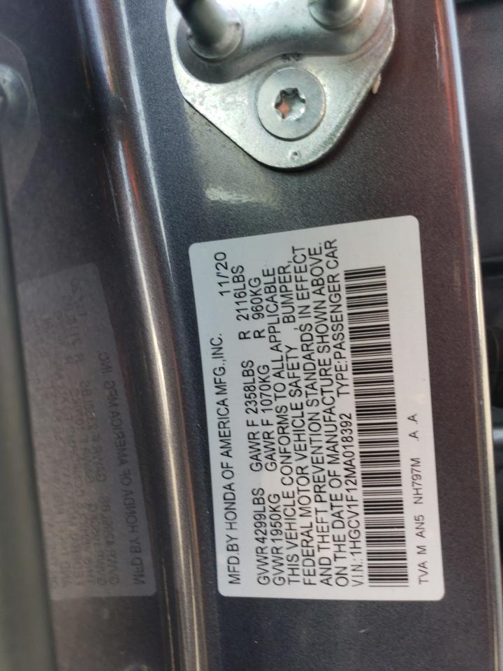 2021 Honda Accord Lx VIN: 1HGCV1F12MA018392 Lot: 71501685