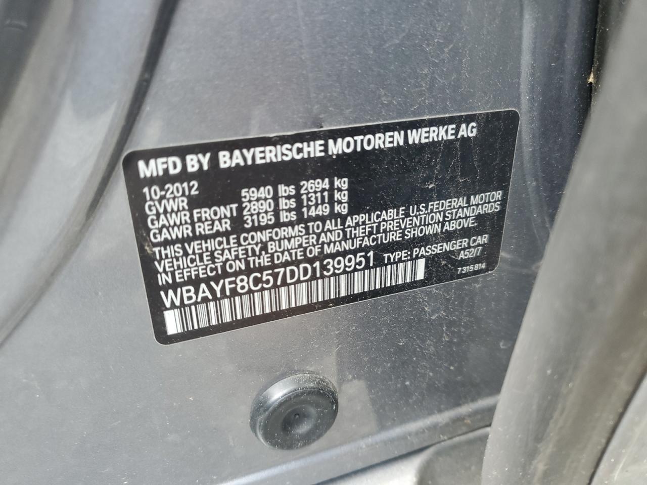 2013 BMW 750 Lxi VIN: WBAYF8C57DD139951 Lot: 80510125