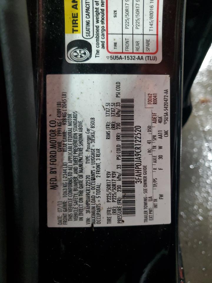 2012 Ford Fusion Sel VIN: 3FAHP0JA9CR122520 Lot: 81083785