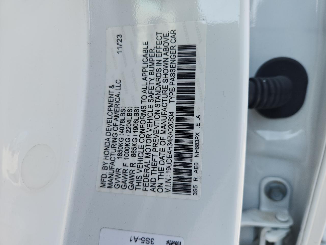 2024 Acura Integra A-Spec VIN: 19UDE4H34RA020804 Lot: 80856535