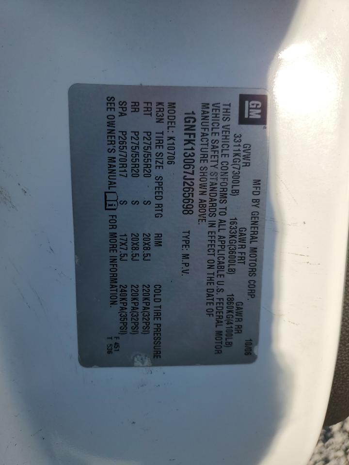 2007 Chevrolet Tahoe K1500 VIN: 1GNFK13067J265698 Lot: 80747205