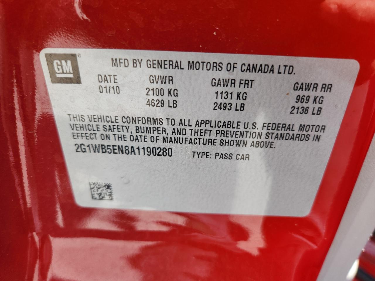 2010 Chevrolet Impala Lt VIN: 2G1WB5EN8A1190280 Lot: 80844665