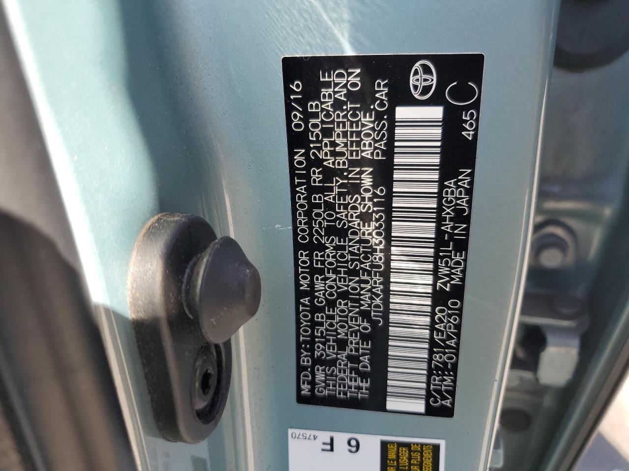 2017 Toyota Prius VIN: JTDKARFU8H3033116 Lot: 72017535