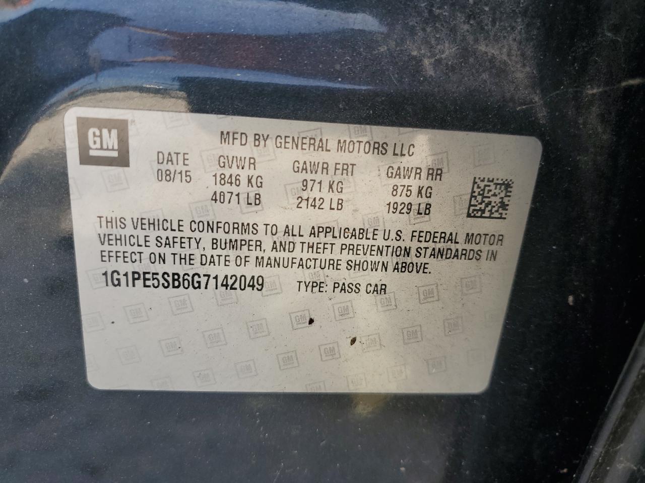 2016 Chevrolet Cruze Limited Lt VIN: 1G1PE5SB6G7142049 Lot: 81491775