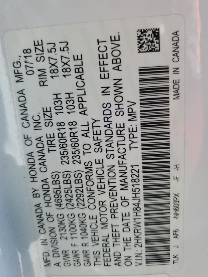 2018 Honda Cr-V Exl VIN: 2HKRW1H84JH518221 Lot: 84910855