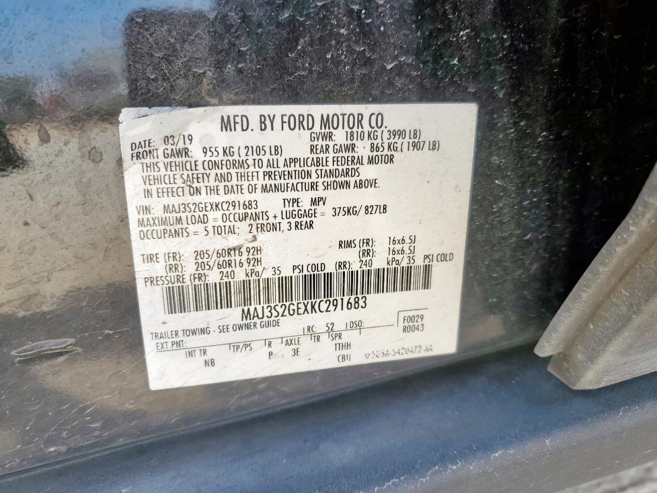 2019 Ford Ecosport Se VIN: MAJ3S2GEXKC291683 Lot: 80797685