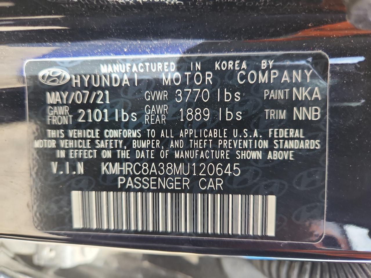 2021 Hyundai Venue Sel VIN: KMHRC8A38MU120645 Lot: 81605495