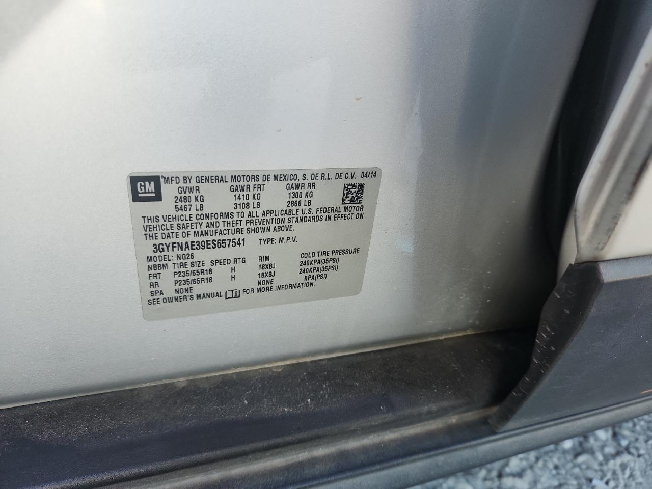 2014 Cadillac Srx VIN: 3GYFNAE39ES657541 Lot: 81586465