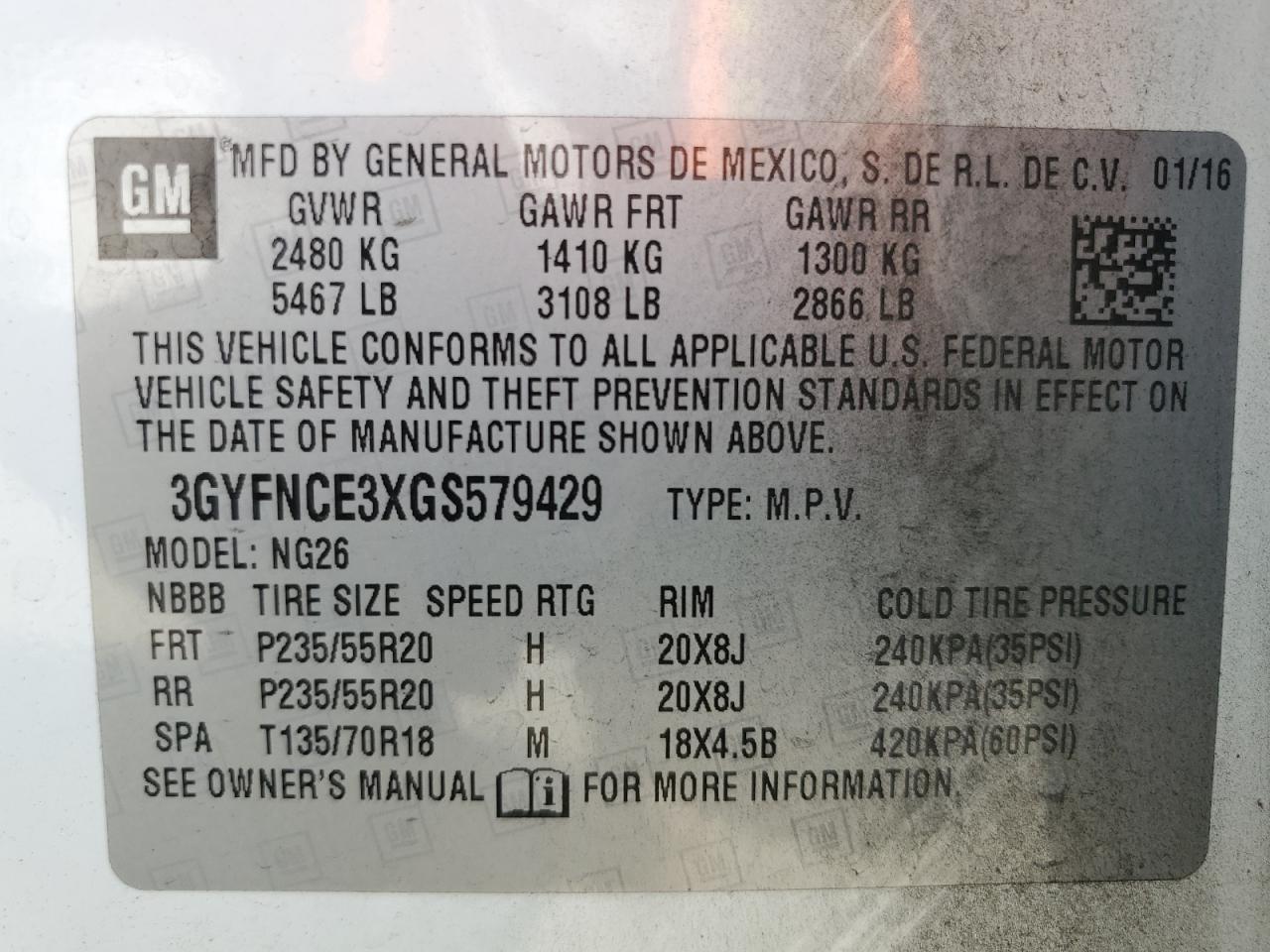 2016 Cadillac Srx Performance Collection VIN: 3GYFNCE3XGS579429 Lot: 81489515