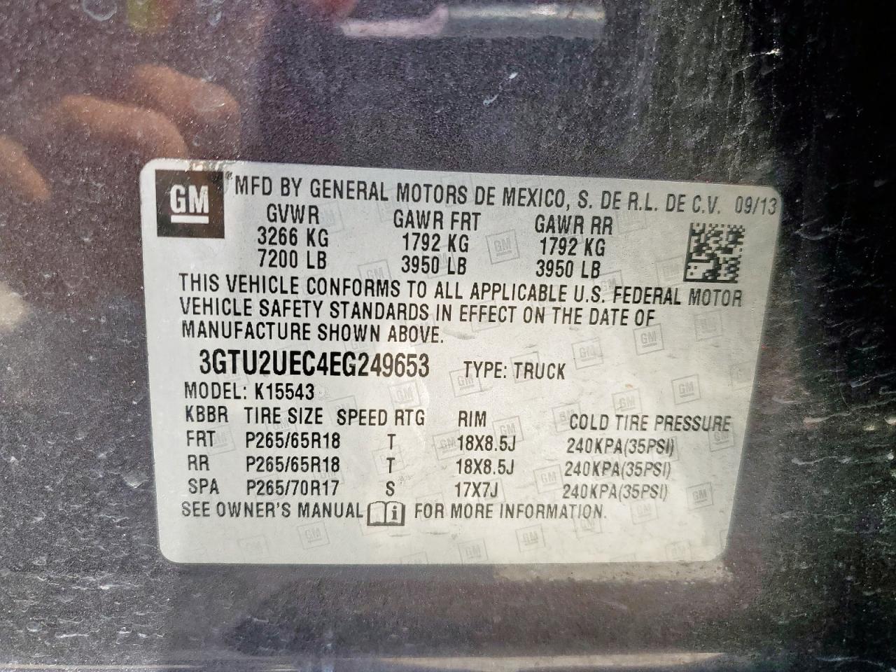 2014 GMC Sierra K1500 Sle VIN: 3GTU2UEC4EG249653 Lot: 81165415