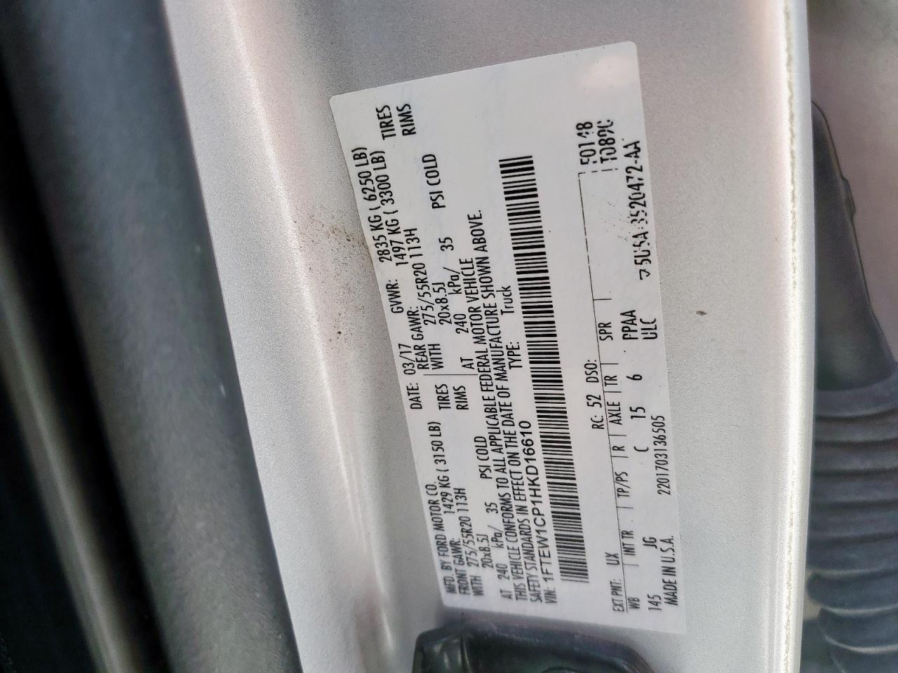 2017 Ford F150 Supercrew VIN: 1FTEW1CP1HKD16610 Lot: 80756715