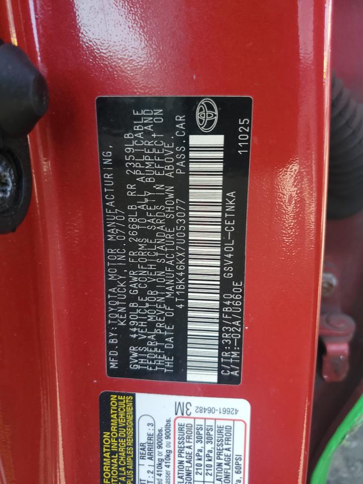 2007 Toyota Camry Le VIN: 4T1BK46KX7U053077 Lot: 80461455