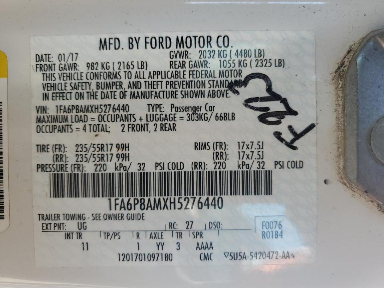2017 Ford Mustang VIN: 1FA6P8AMXH5276440 Lot: 67956025