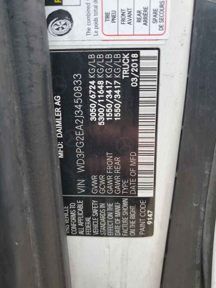 2018 Mercedes-Benz Metris VIN: WD3PG2EA2J3450833 Lot: 68793345