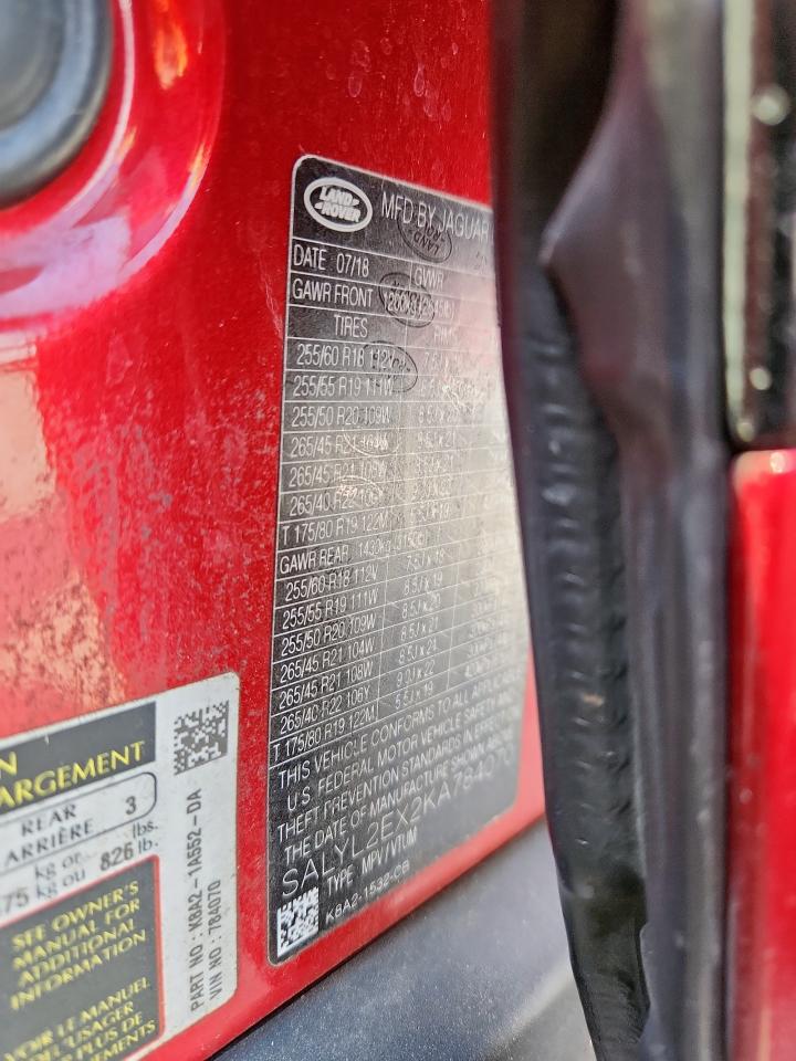 2019 Land Rover Range Rover Velar R-Dynamic Se VIN: SALYL2EX2KA784070 Lot: 81322635