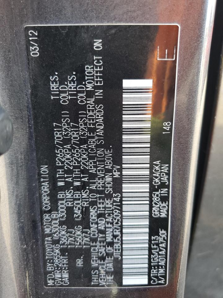 2012 Toyota 4Runner Sr5 VIN: JTEBU5JR7C5097143 Lot: 83991875