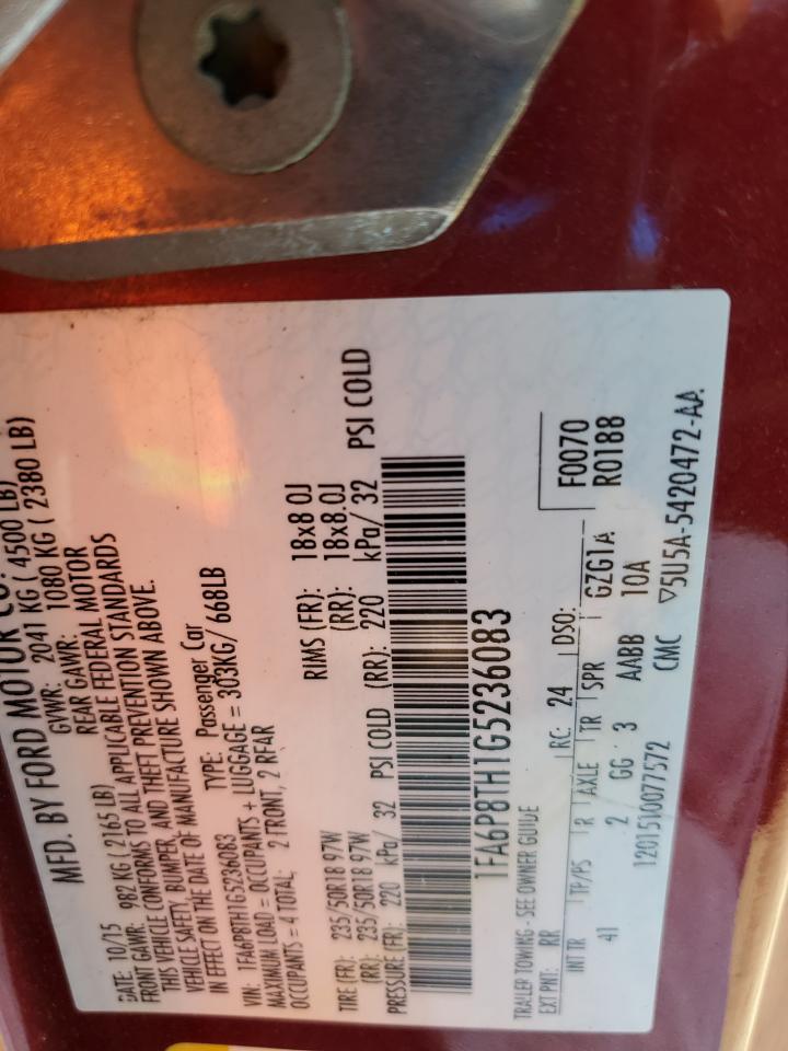 2016 Ford Mustang VIN: 1FA6P8TH1G5236083 Lot: 81665125