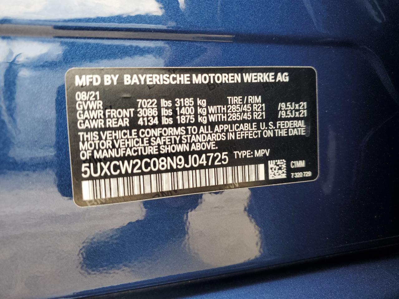 2022 BMW X7 xDrive40I VIN: 5UXCW2C08N9J04725 Lot: 81316195