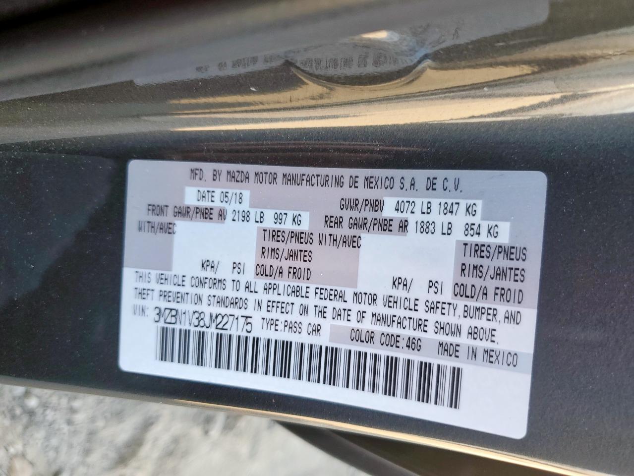 2018 Mazda 3 Touring VIN: 3MZBN1V38JM227175 Lot: 84383285