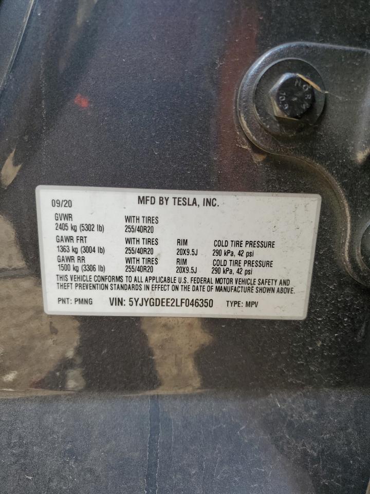 2020 Tesla Model Y VIN: 5YJYGDEE2LF046350 Lot: 81453605
