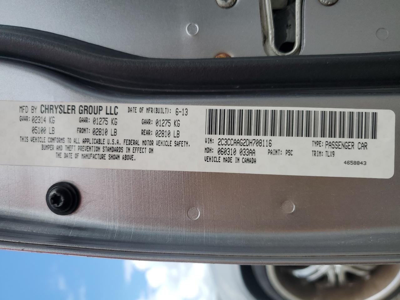 2013 Chrysler 300 VIN: 2C3CCAAG2DH708116 Lot: 81411865