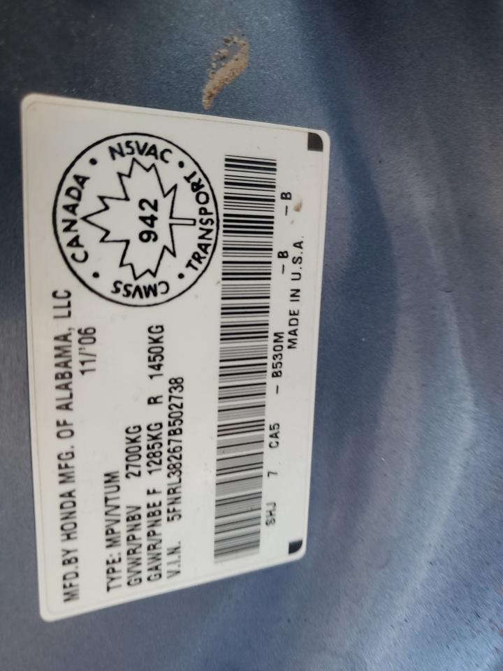 2007 Honda Odyssey Lx VIN: 5FNRL38267B502738 Lot: 68831675