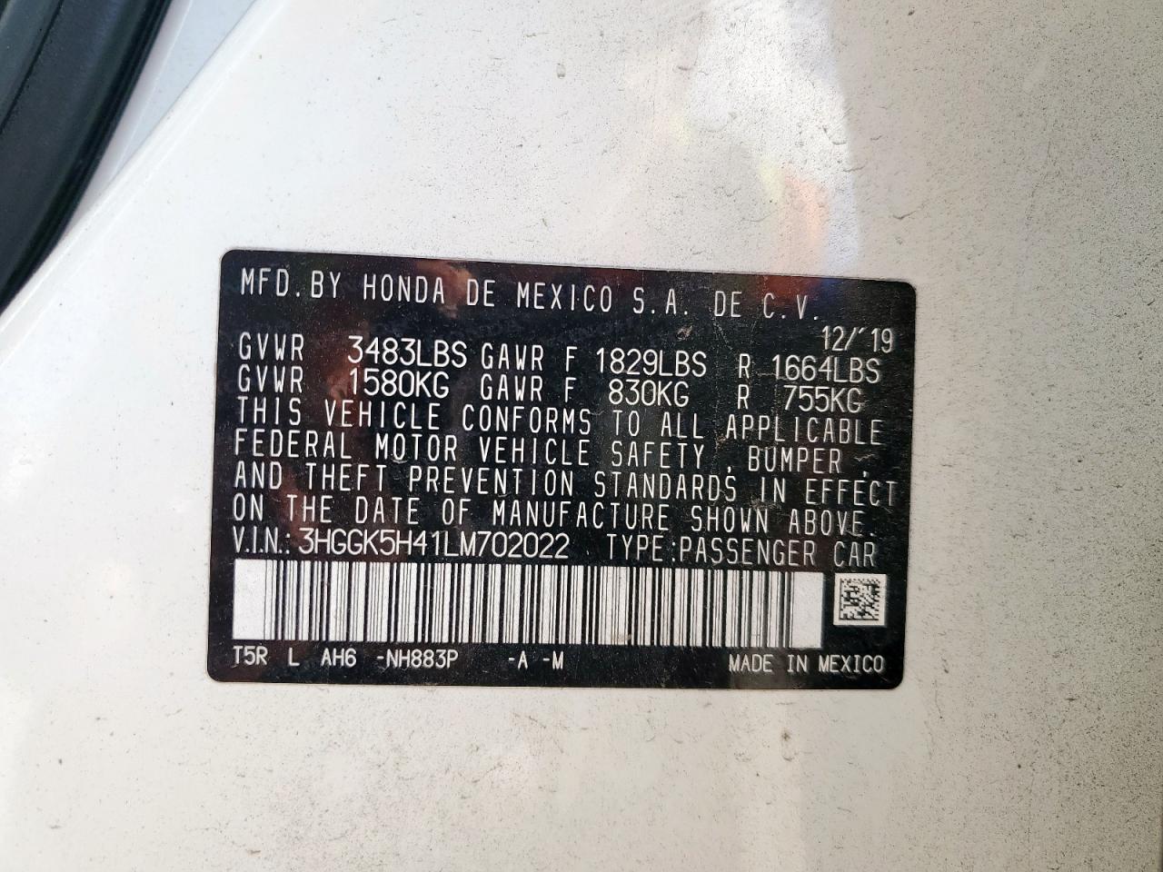 2020 Honda Fit Lx VIN: 3HGGK5H41LM702022 Lot: 81659855