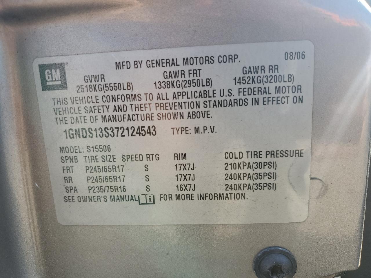 2007 Chevrolet Trailblazer Ls VIN: 1GNDS13S372124543 Lot: 82055405