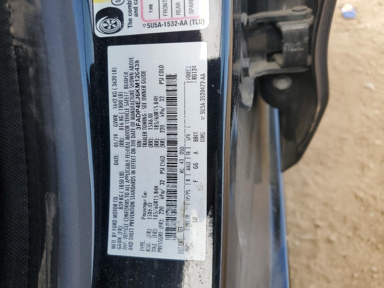 2019 Ford Fiesta Se VIN: 3FADP4EJ6KM126438 Lot: 80297465