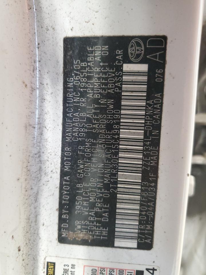 2005 Toyota Corolla Matrix Base VIN: 2T1LR30E15C498190 Lot: 83766815