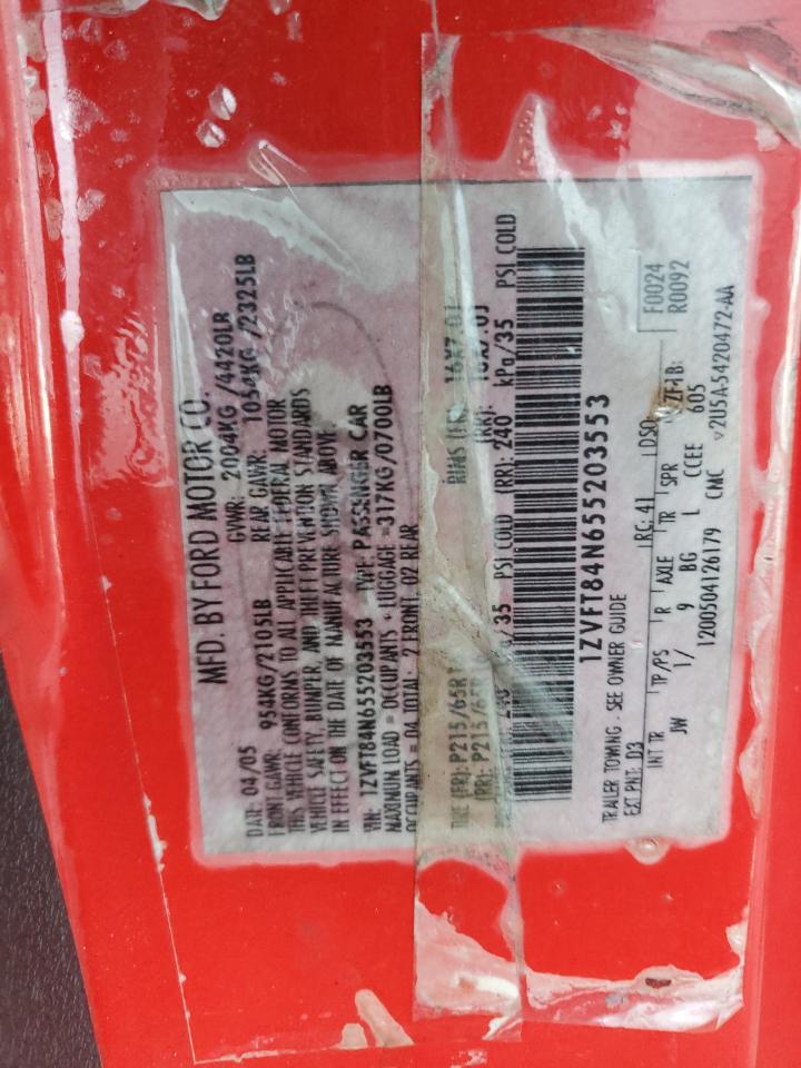 2005 Ford Mustang VIN: 1ZVFT84N655203553 Lot: 84264215