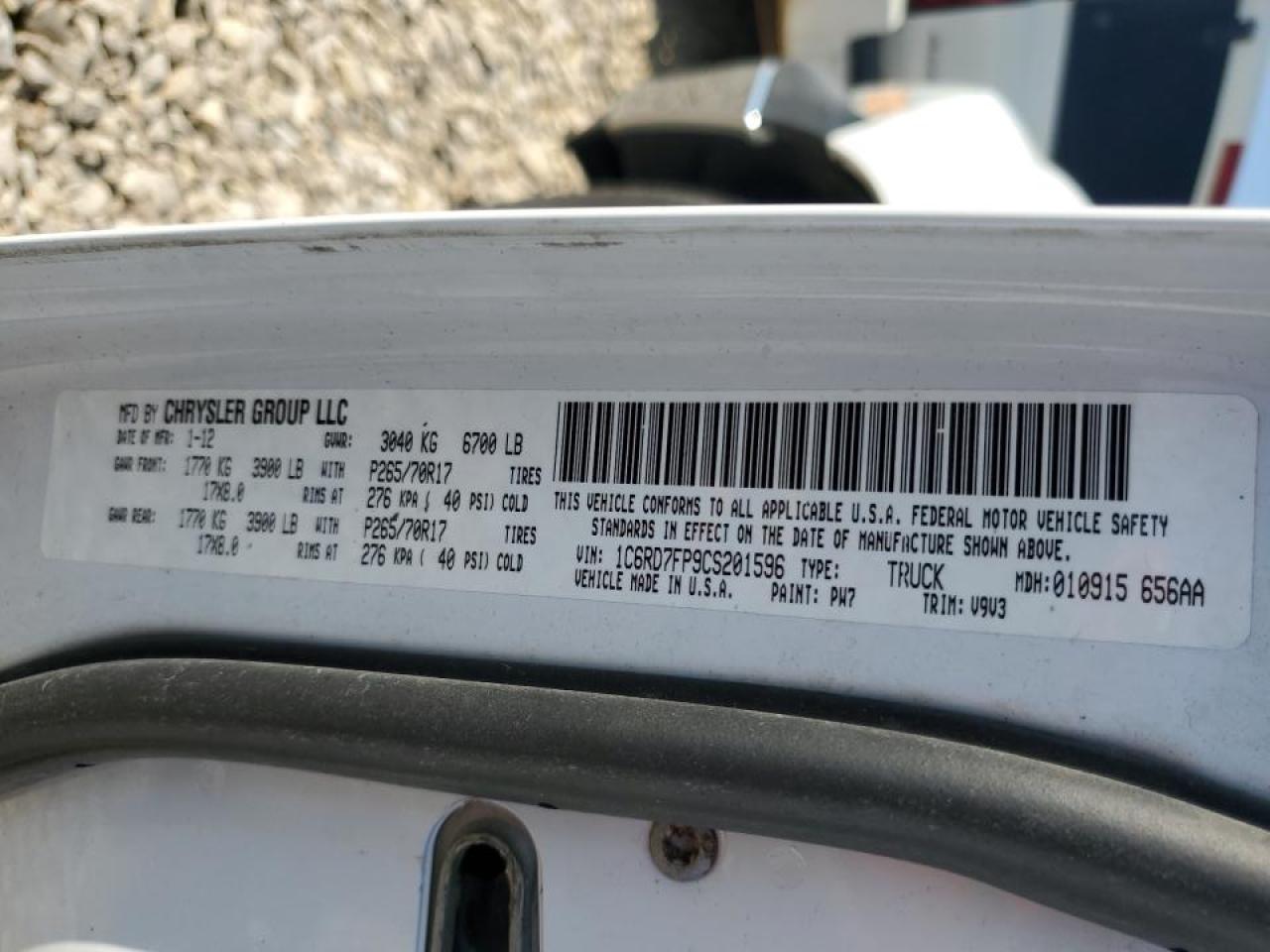 2012 Dodge Ram 1500 St VIN: 1C6RD7FP9CS201596 Lot: 61359305