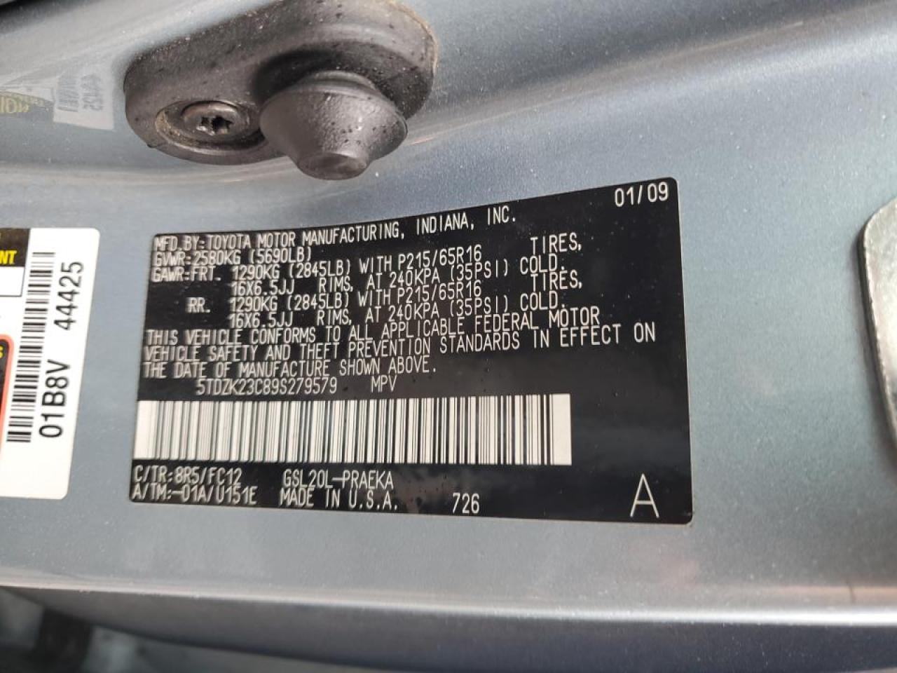 2009 Toyota Sienna Ce VIN: 5TDZK23C89S279579 Lot: 80021205