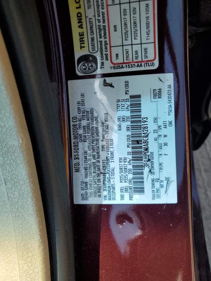 2012 Ford Fusion Se VIN: 3FAHP0HA8CR428193 Lot: 80569665