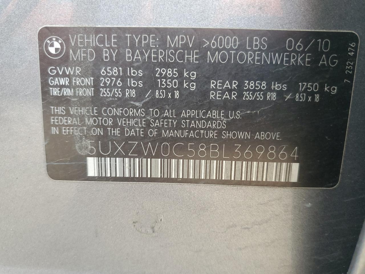 2011 BMW X5 xDrive35D VIN: 5UXZW0C58BL369864 Lot: 80835465