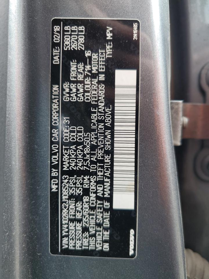 2018 Volvo Xc60 T5 Momentum VIN: YV4102RK2J1085243 Lot: 84265585