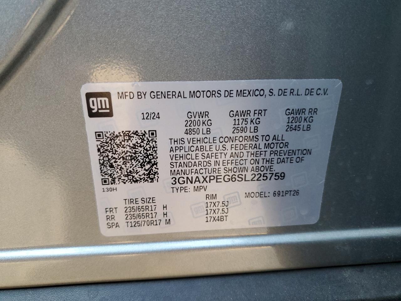 2025 Chevrolet Equinox Lt VIN: 3GNAXPEG6SL225759 Lot: 83930715