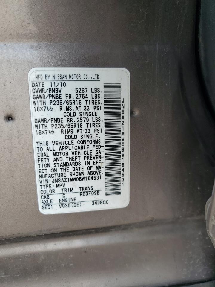 2011 Nissan Murano S VIN: JN8AZ1MW0BW164531 Lot: 81947865