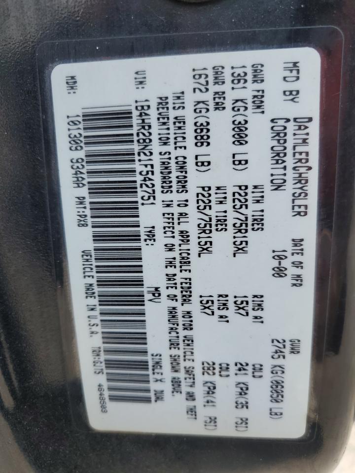 2001 Dodge Durango VIN: 1B4HR28N21F542751 Lot: 71873905