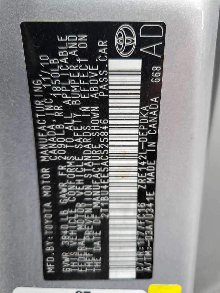 2010 Toyota Corolla Base VIN: 2T1BU4EE5AC525846 Lot: 81165005