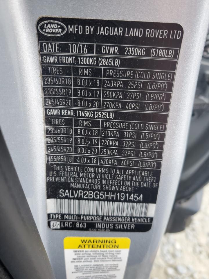 2017 Land Rover Range Rover Evoque Hse VIN: SALVR2BG5HH191454 Lot: 70997765