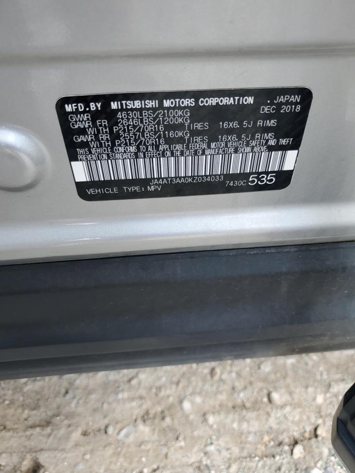 2019 Mitsubishi Eclipse Cross Es VIN: JA4AT3AA0KZ034033 Lot: 84009345