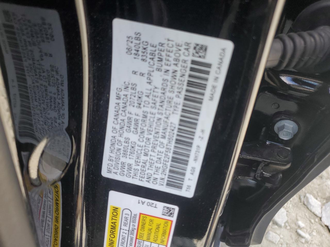 2026 Honda Civic Sport VIN: 2HGFE2F58TH502427 Lot: 80469615