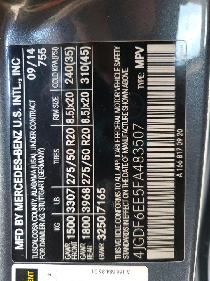 2015 Mercedes-Benz Gl 450 4Matic VIN: 4JGDF6EE5FA483507 Lot: 72102595