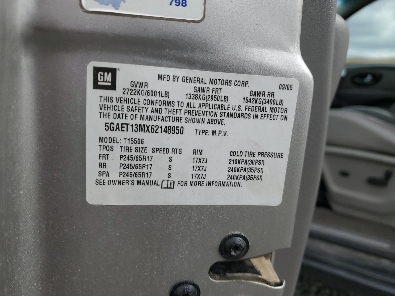 2006 Buick Rainier Cxl VIN: 5GAET13MX62148950 Lot: 80387195