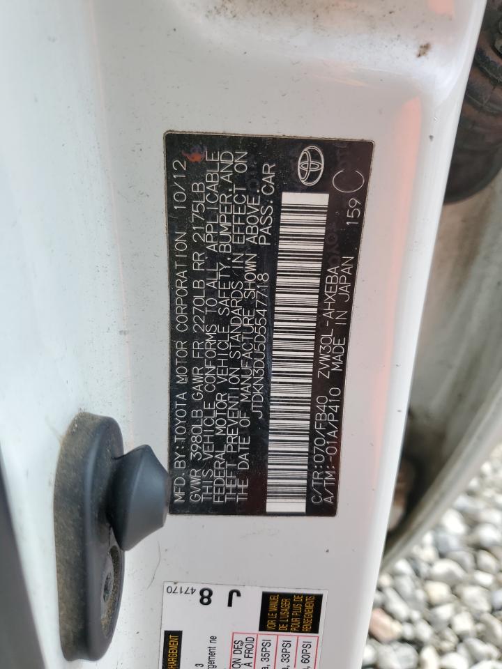 2013 Toyota Prius VIN: JTDKN3DU5D5547718 Lot: 71658985